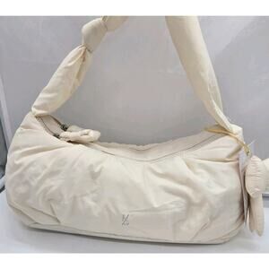 Happily Grey Crescent Puffer Shoulder Purse Cream Knot Handle Bag Charm NEW Twee